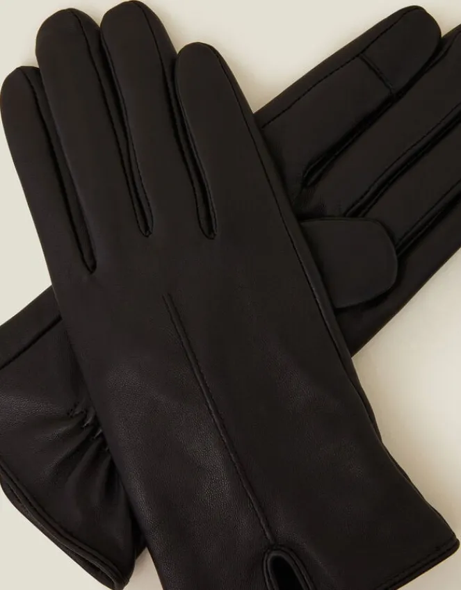 Accessorize Faux Fur Lined Touchscreen Leather Gloves Black