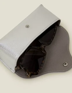 Accessorize Faux Leather Sunglasses Case Silver