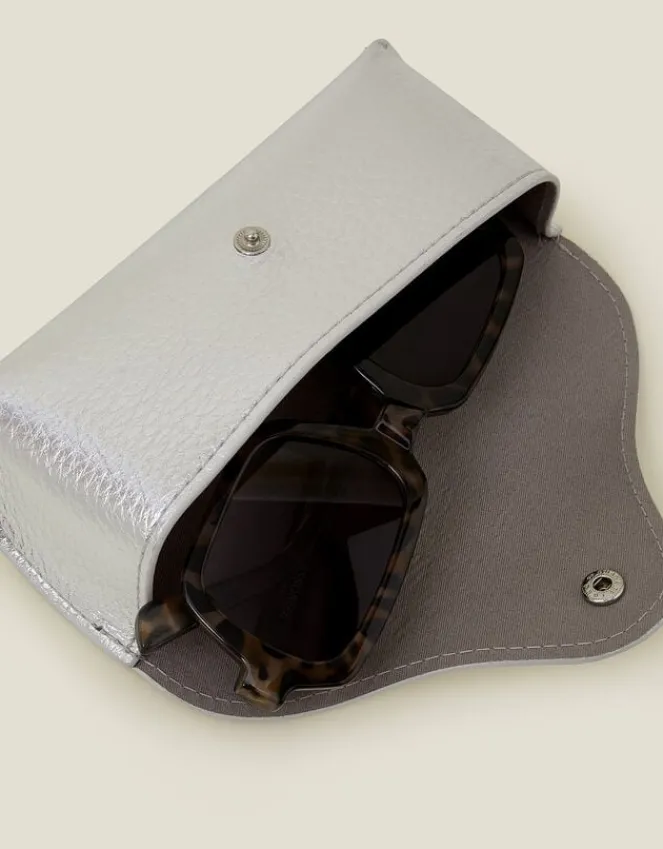 Accessorize Faux Leather Sunglasses Case Silver