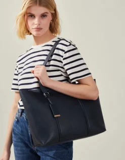 Accessorize Faux Leather Tote Bag Blue
