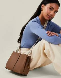 Accessorize Faux Leather Webbing Strap Crossbody Bag Tan