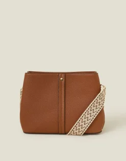 Accessorize Faux Leather Webbing Strap Crossbody Bag Tan