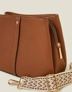 Accessorize Faux Leather Webbing Strap Crossbody Bag Tan