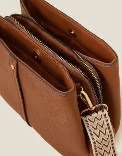Accessorize Faux Leather Webbing Strap Crossbody Bag Tan