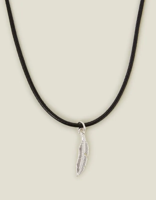 Accessorize Feather Pendant Cord Necklace