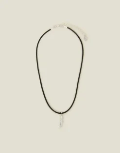 Accessorize Feather Pendant Cord Necklace