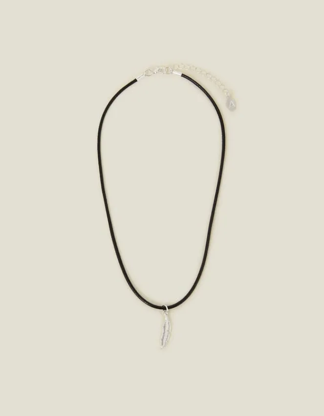 Accessorize Feather Pendant Cord Necklace