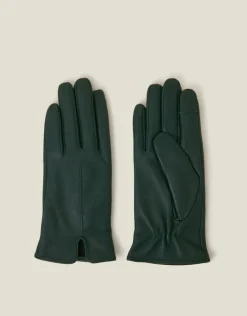 Accessorize Fleece Lined Touchscreen Leather Gloves Green