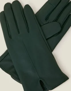 Accessorize Fleece Lined Touchscreen Leather Gloves Green