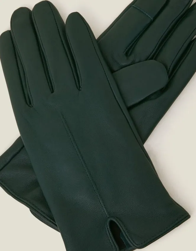 Accessorize Fleece Lined Touchscreen Leather Gloves Green