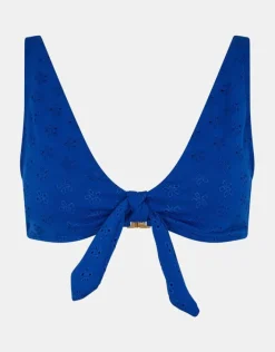 Accessorize Floral Broderie Tie-Front Bikini Top Blue