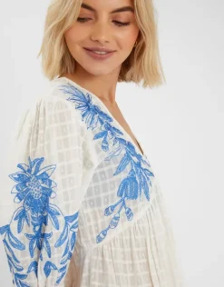 Accessorize Floral Embroidered Beach Cover-Up Dress White