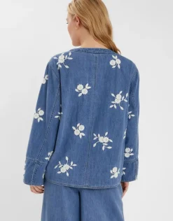Accessorize Floral Embroidered Chambray Tie Jacket Blue