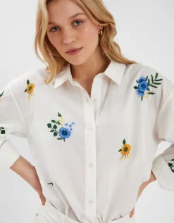 Accessorize Floral Embroidered Cotton Shirt White