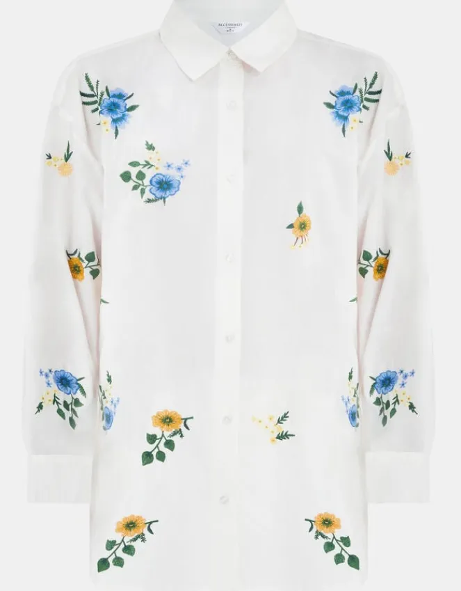 Accessorize Floral Embroidered Cotton Shirt White