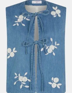 Accessorize Floral Embroidered Denim Waistcoat Blue