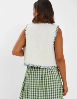 Accessorize Floral Embroidered Quilted Waistcoat Ivory