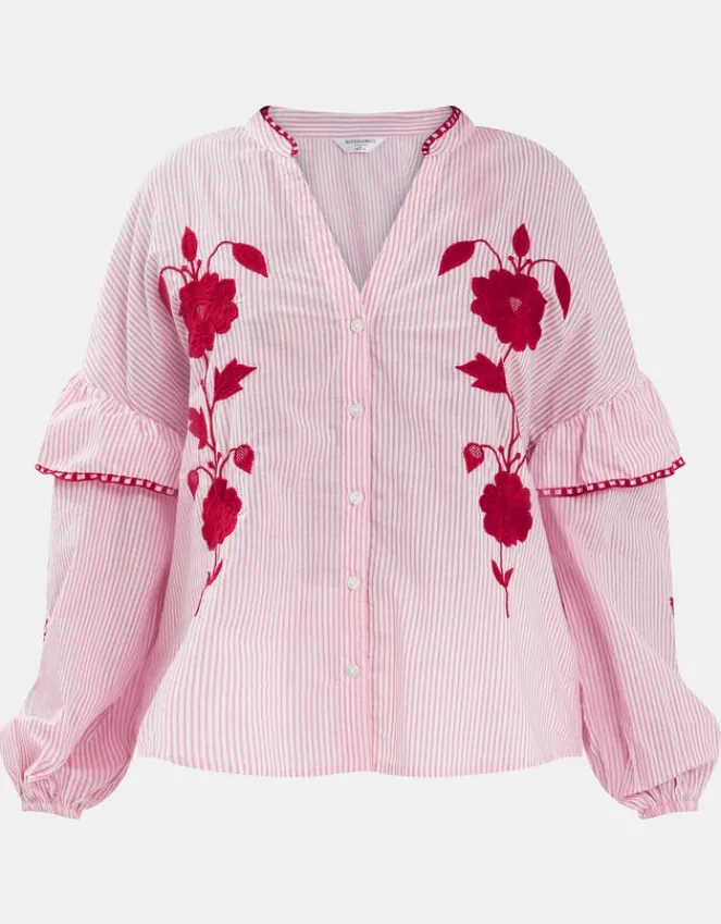 Accessorize Floral Embroidered Stripe Blouse Red