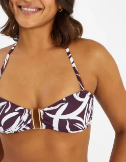 Accessorize Floral Print Halter Bikini Top Brown