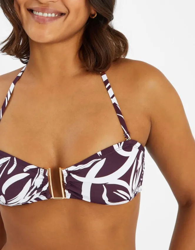 Accessorize Floral Print Halter Bikini Top Brown