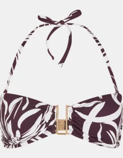 Accessorize Floral Print Halter Bikini Top Brown