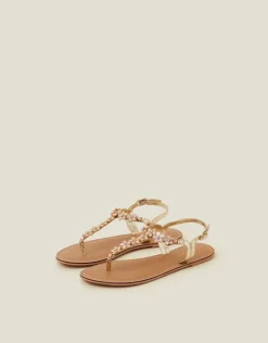 Accessorize Flower Embellished Sandals Cream
