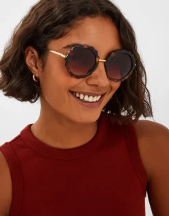 Accessorize Flower Tortoiseshell Round Sunglasses