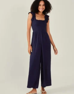 Accessorize Frill Shoulder Jumpsuit Blue