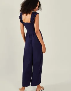 Accessorize Frill Shoulder Jumpsuit Blue