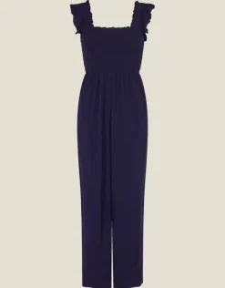Accessorize Frill Shoulder Jumpsuit Blue