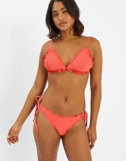 Accessorize Frilly Seersucker Tie Bikini Bottoms Orange