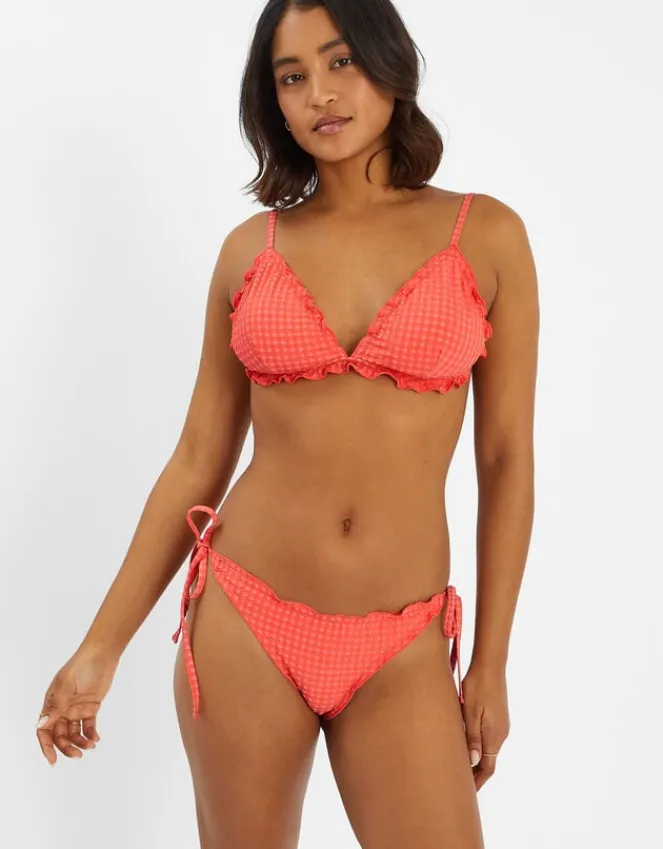 Accessorize Frilly Seersucker Tie Bikini Bottoms Orange
