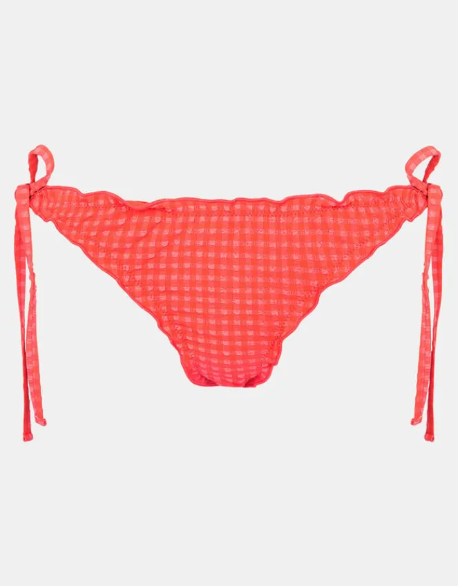 Accessorize Frilly Seersucker Tie Bikini Bottoms Orange