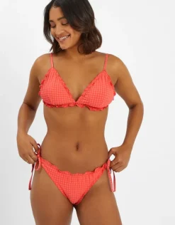 Accessorize Frilly Seersucker Triangle Bikini Top Orange
