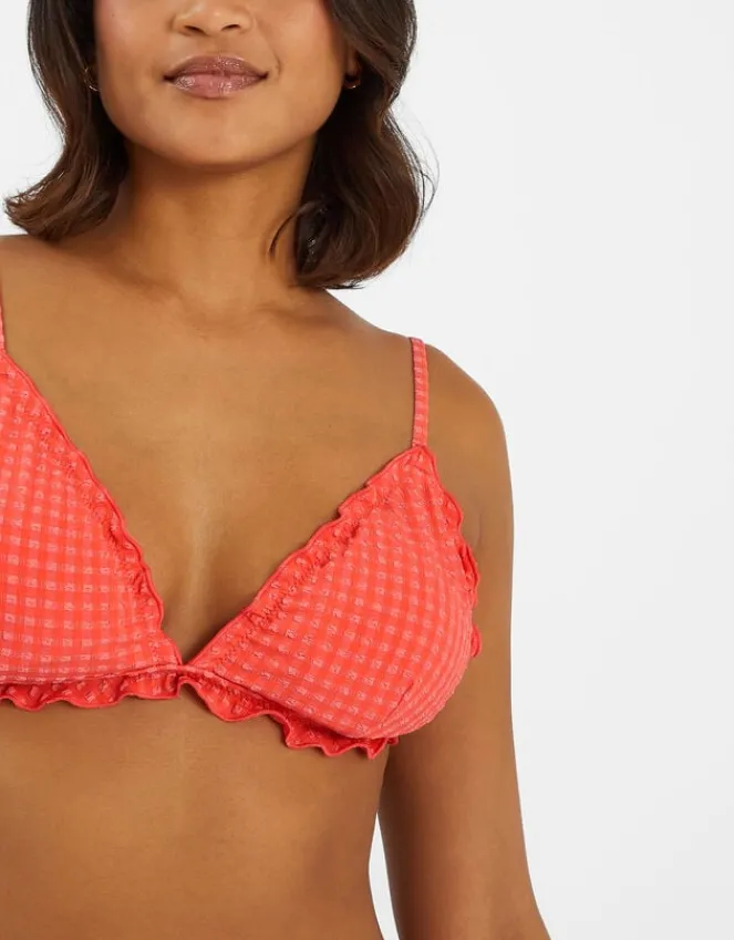Accessorize Frilly Seersucker Triangle Bikini Top Orange