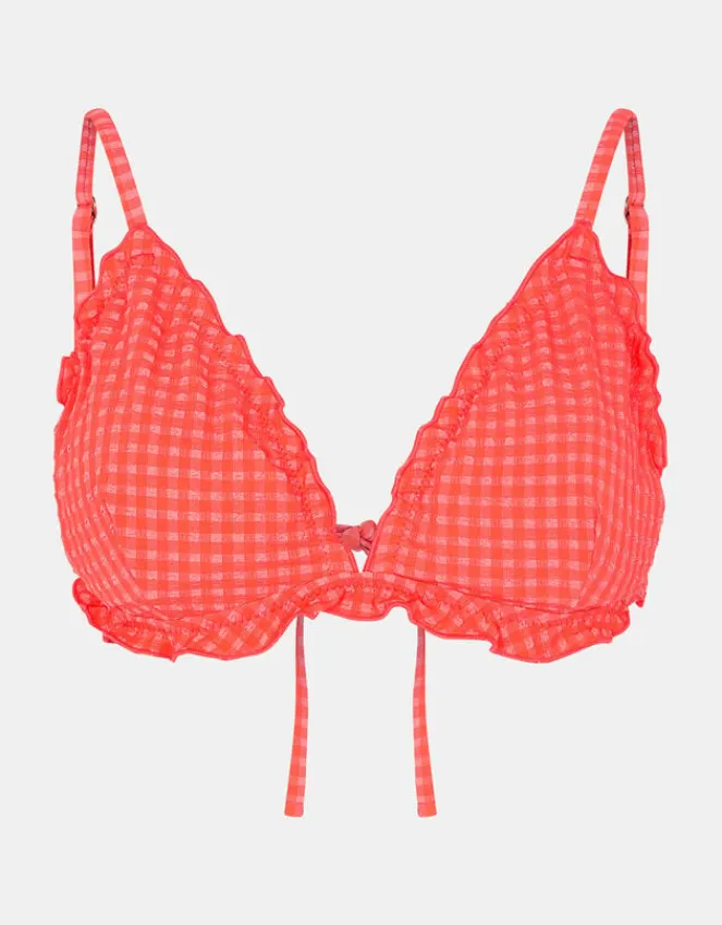 Accessorize Frilly Seersucker Triangle Bikini Top Orange