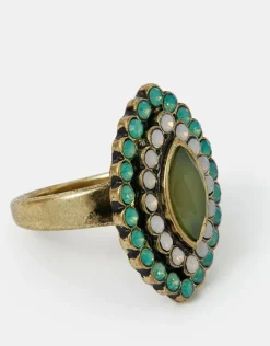 Accessorize Gem Ellipse Statement Ring Green