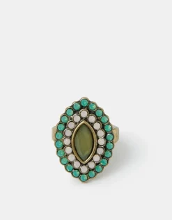 Accessorize Gem Ellipse Statement Ring Green