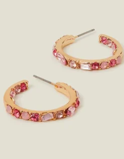 Accessorize Gemstone Hoop Earrings Pink