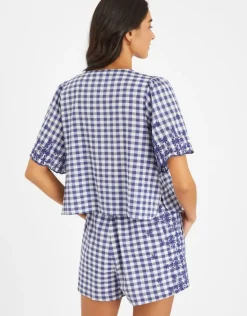 Accessorize Gingham Embroidered Tie Top Blue