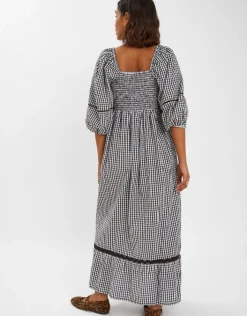 Accessorize Gingham Puff Sleeve Maxi Dress Black