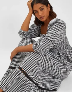 Accessorize Gingham Puff Sleeve Maxi Dress Black
