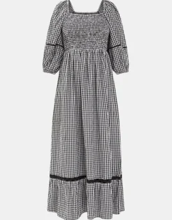 Accessorize Gingham Puff Sleeve Maxi Dress Black