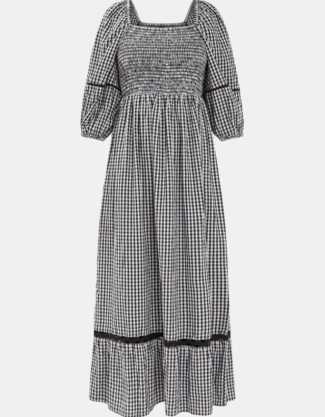 Accessorize Gingham Puff Sleeve Maxi Dress Black