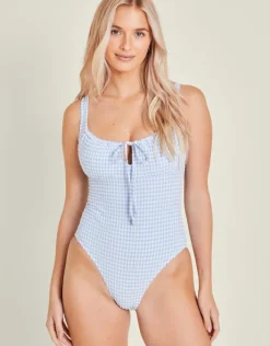 Accessorize Gingham Seersucker Swimsuit Blue