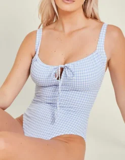 Accessorize Gingham Seersucker Swimsuit Blue
