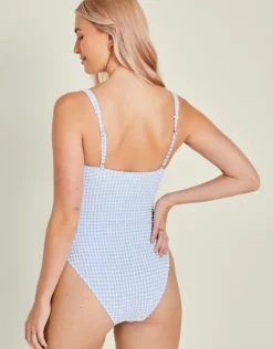 Accessorize Gingham Seersucker Swimsuit Blue