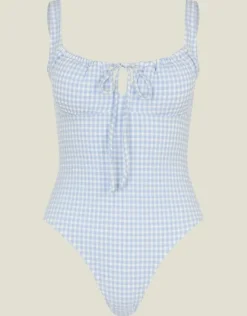 Accessorize Gingham Seersucker Swimsuit Blue