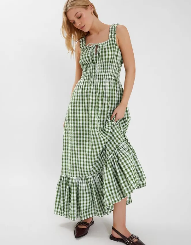 Accessorize Gingham Sleeveless Maxi Dress Green
