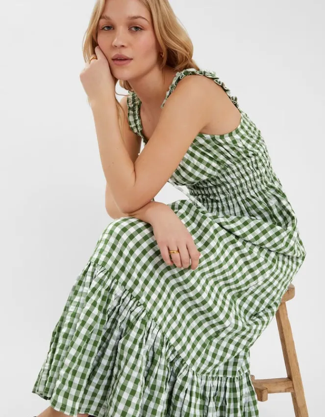 Accessorize Gingham Sleeveless Maxi Dress Green